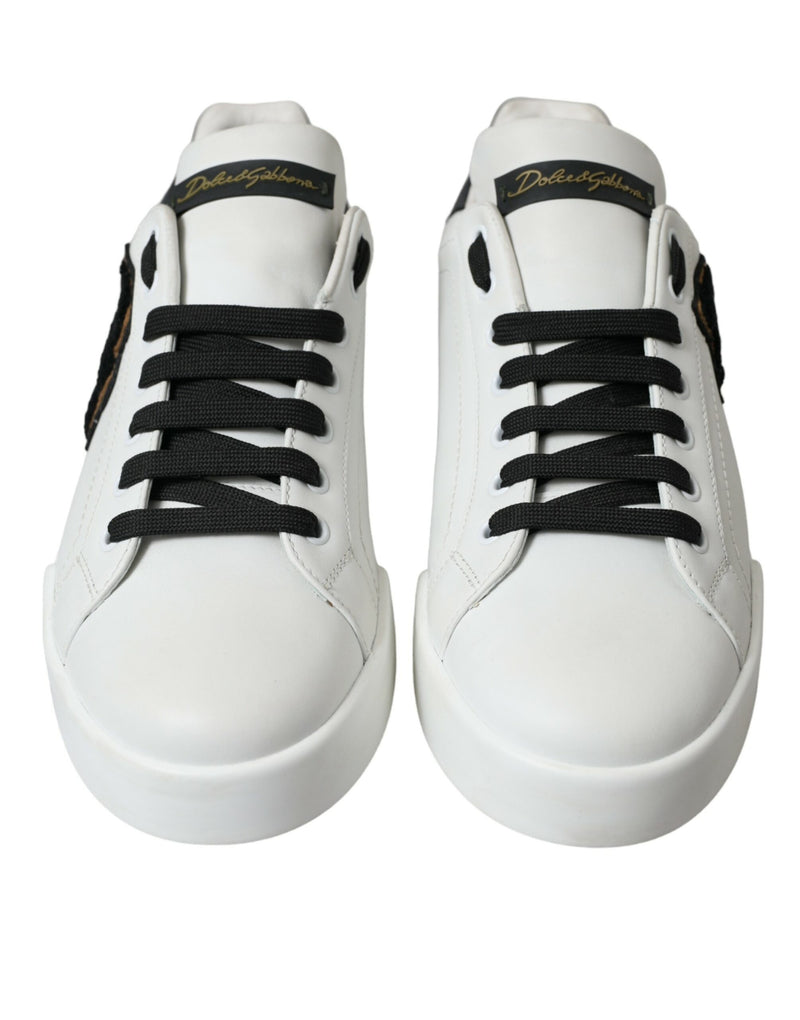 Dolce & Gabbana White Black Portofino Patch Men Sneakers Shoes