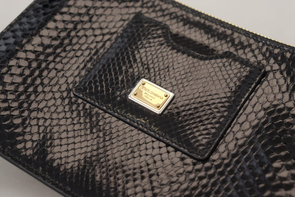 Dolce & Gabbana Elegant Black Leather Clutch with Gold Accents