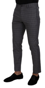 Dolce & Gabbana Grey Cotton Checkered Chino Pants