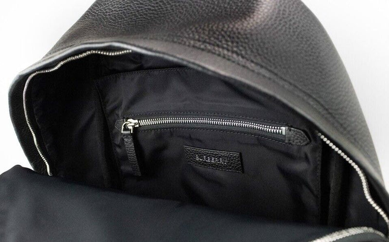 Burberry Abbeydale Branded Black Pebbled Leather Backpack Shoulder Bookbag