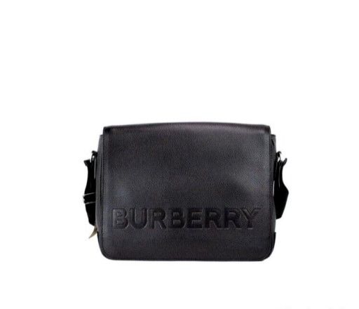 Burberry Bruno Small Black Embossed Branded Pebble Leather Messenger Handbag