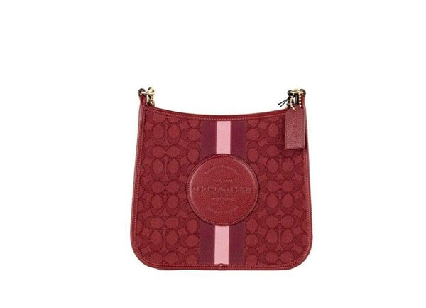 COACH Dempsey Red Signature Jacquard Canvas Patch File Crossbody Bag