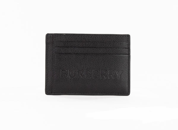 Burberry Chase Black Branded Embossed Logo Leather Money Clip Card Case Wallet