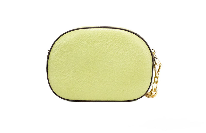 Michael Kors Jet Set Glam Light Sage Leather Front Pocket Oval Crossbody Handbag