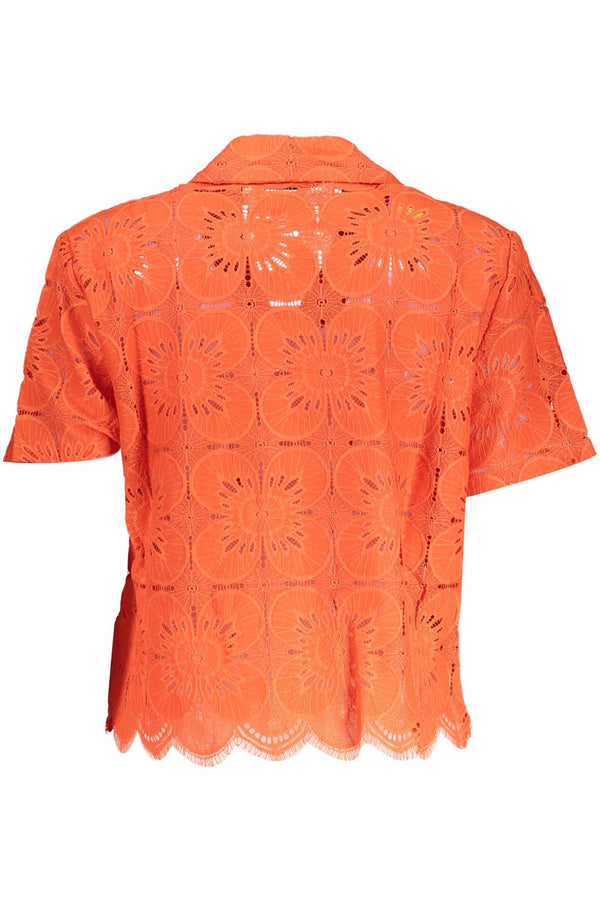 Desigual Vibrant Orange V-Neck Shirt with Contrasting Details