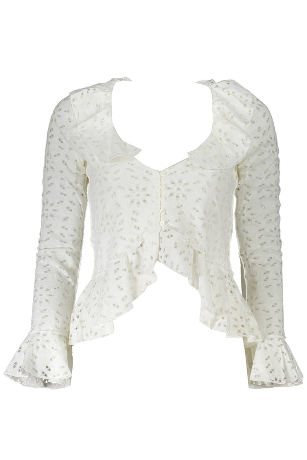 Desigual Chic White 'V' Neckline Long Sleeve Blouse