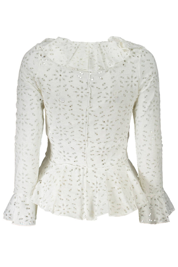 Desigual Chic White 'V' Neckline Long Sleeve Blouse