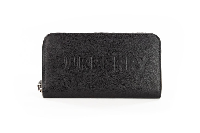 Burberry Elmore Black Embossed Logo Leather Continental Clutch Wallet