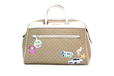 Michael Kors Travel Large Light Cream PVC Patches Top Zip Weekender Duffle Bag